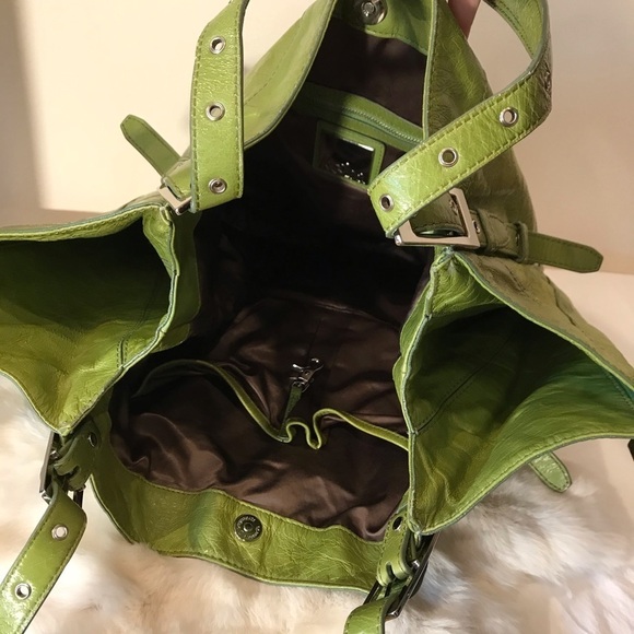 Kooba "Blake Tote" Hobo Bag in Lime Green Leather XL Large - Picture 4 of 8